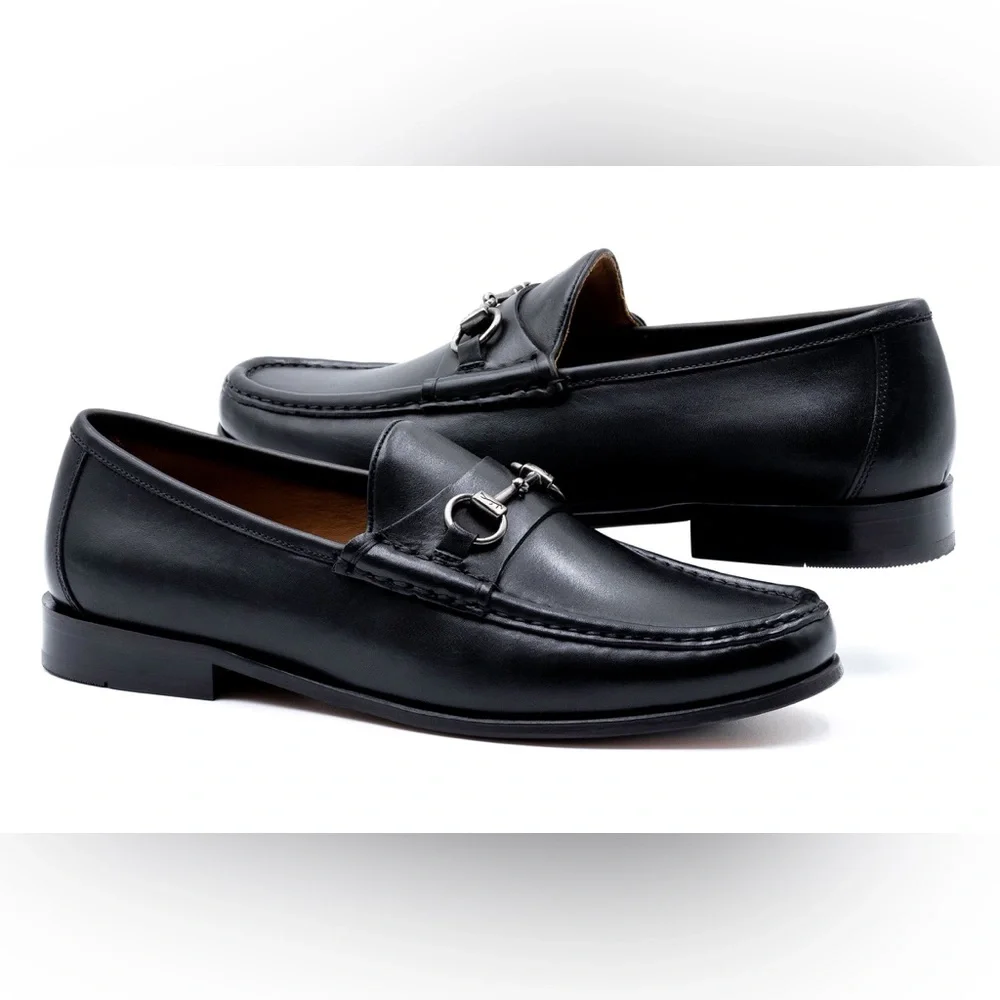 Men's Martin Dingman Addison Black Leather Horse Bit Loafers Size 10M